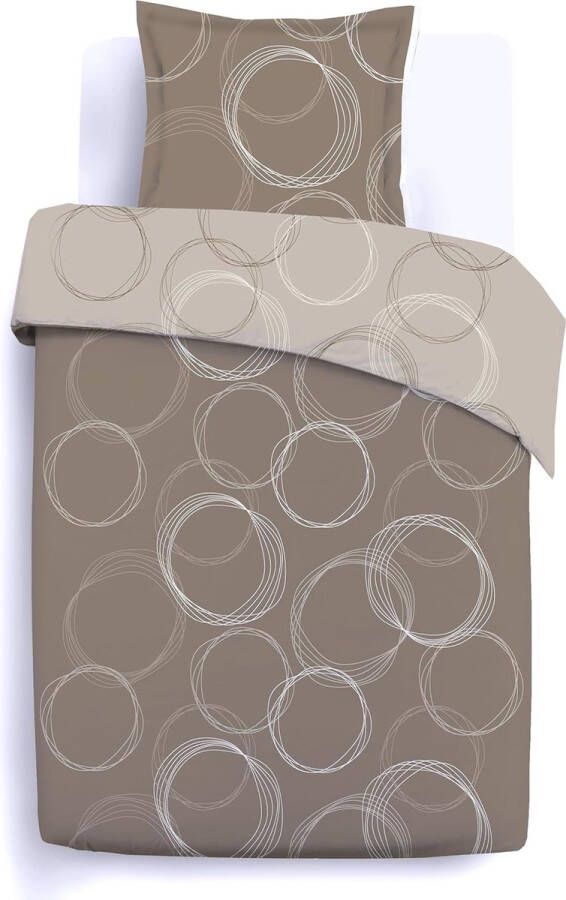 Taupe beddengoed tweezijdig dekbedovertrek 140 x 200 cm met 1 kussensloop voor eenpersoonsbed 100% katoen