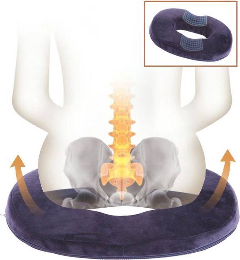 TDR Orthopedisch Kussen van Traagschuim Ringkussen Donut Zitkussen Ergonomisch Verlicht Druk op Stuitje Stoel Rolstoel Autostoel Zwangerschap Afneem en Wasbare Hoes Anti-Slip Bodem Fluweelachtige stof Navy Blue