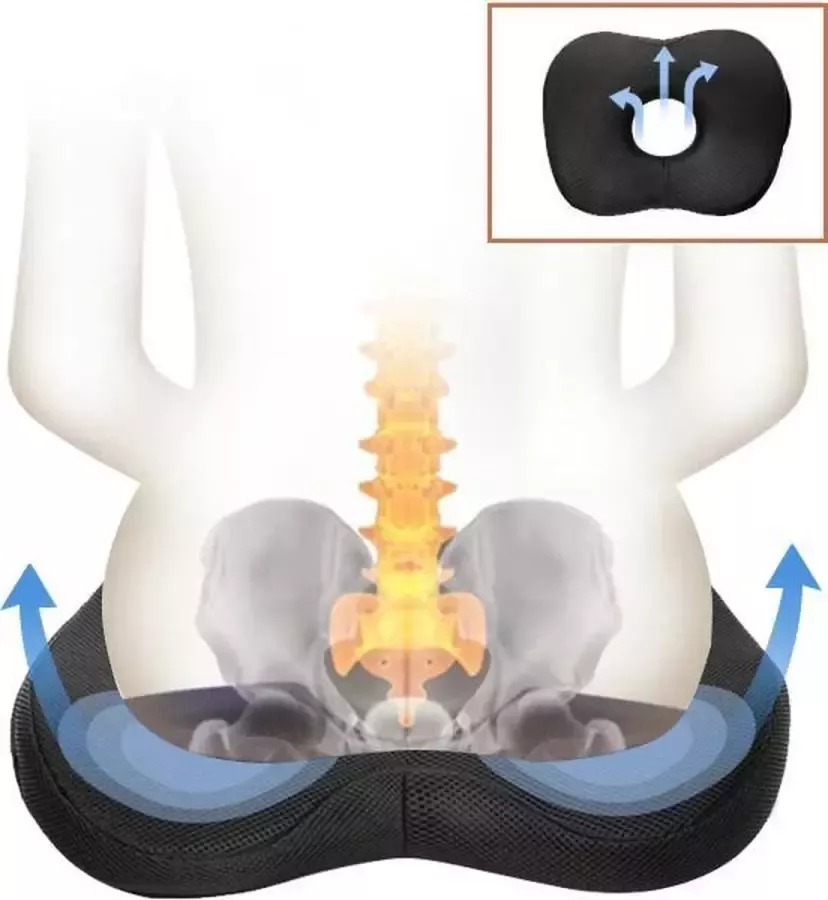 TDR Orthopedisch Kussen van Traagschuim Ringkussen Donut Zitkussen Extra Ademend Ergonomisch Verlicht Druk op Stuitje Stoel Rolstoel Zwangerschap Afneem en Wasbare Hoes Anti-Slip Bodem Navy Blue