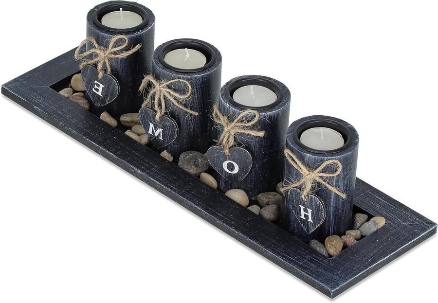 Tea Light Holder with Steel and Rhinestones 39.5 cm Table Decoration for Living Room Dining Table Home (Black)