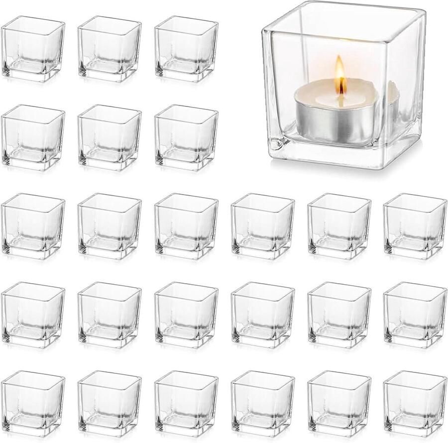 Tea Light Houder Glas Set van 24 heldere Windlichten voor Theelichtjes Kaarsenhouders Glas Theelichtglaasjes voor Bruiloft Decoratie Tafel
