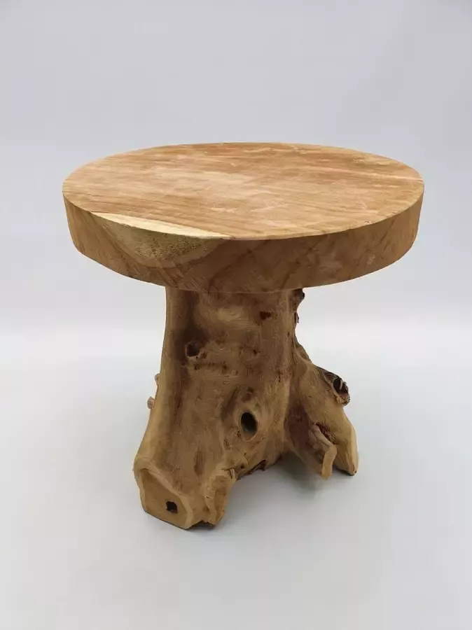 Teak houten krukje boomstam