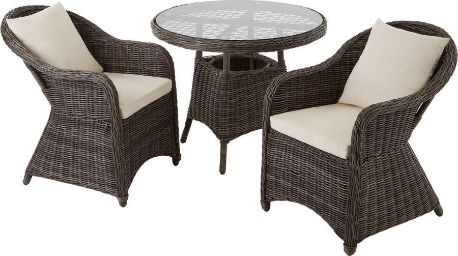 Tectake Aluminium Wicker luxe zitgroep met 2 stoelen en een tafel grijs