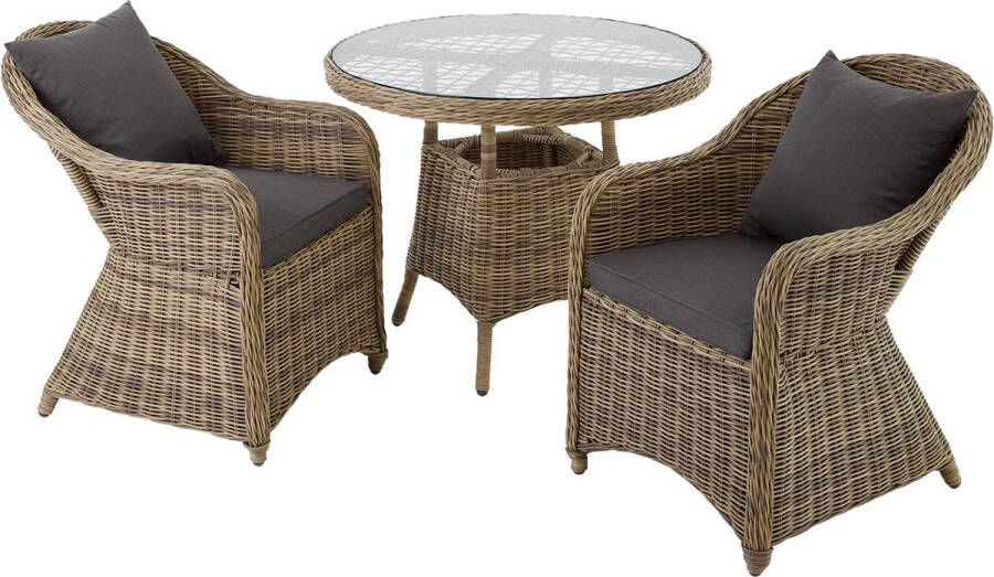 Tectake Aluminium Wicker luxe zitgroep met 2 stoelen en een tafel natuur beige poly-rattan - Foto 1