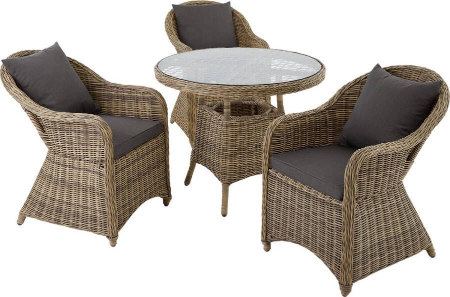 Tectake Aluminium Wicker luxe zitgroep met 3 stoelen en tafel beige natuur