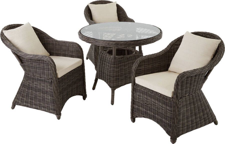 Tectake Aluminium Wicker luxe zitgroep met 3 stoelen en tafel grijs