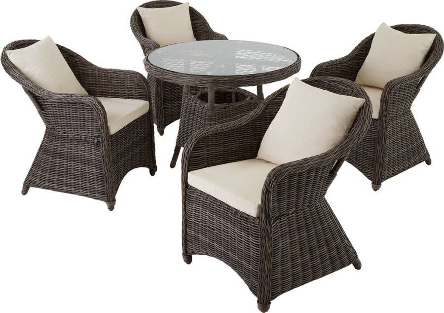 Tectake Aluminium Wicker luxe zitgroep met 4 stoelen en tafel grijs