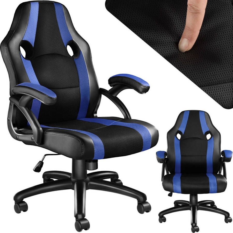 Tectake bureaustoel gamingchair luxe burostoel kantoorstoel racingstoel burostoel gamestoel Benny zwart blauw - Foto 2