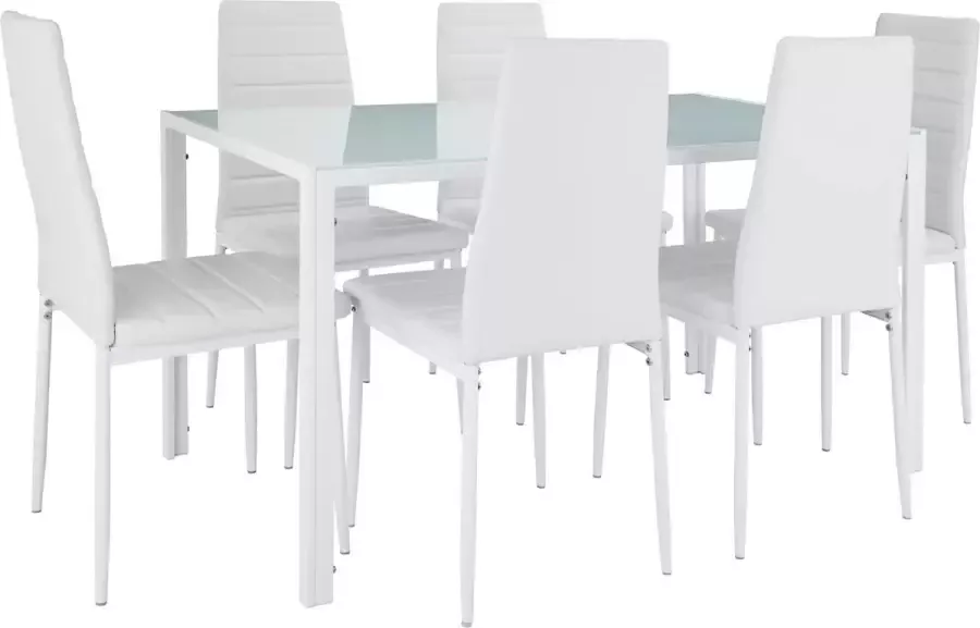 Tectake Eetkamergroep Berlin 6 stoelen en 1 tafel wit 404382 - Foto 2