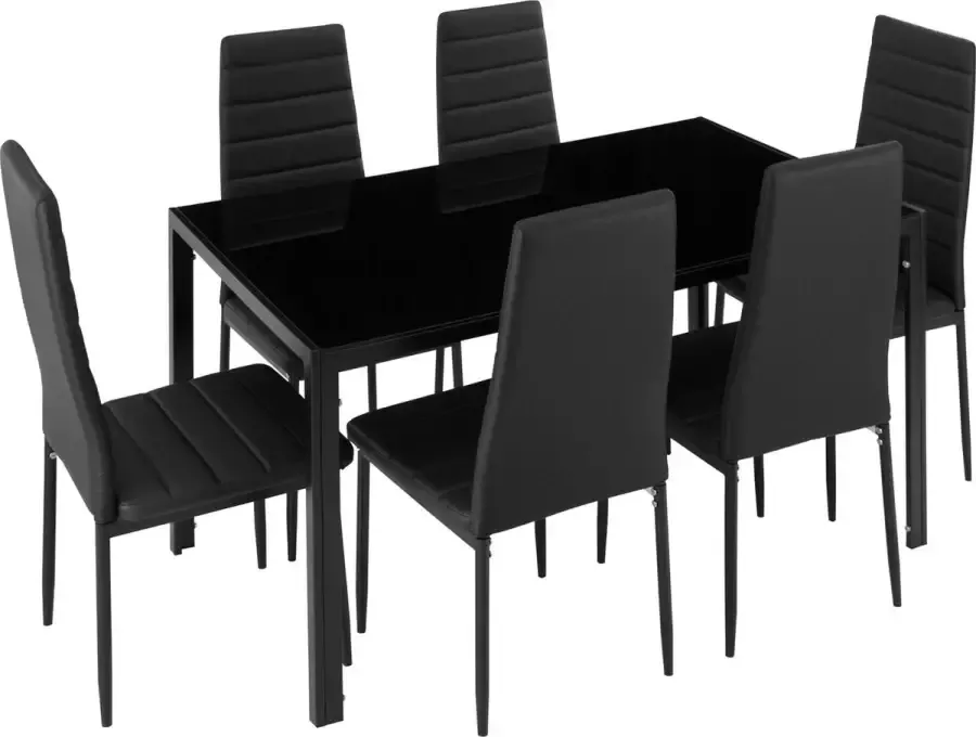Tectake Eetkamergroep Berlin 6 stoelen en 1 tafel zwart 404381 - Foto 1