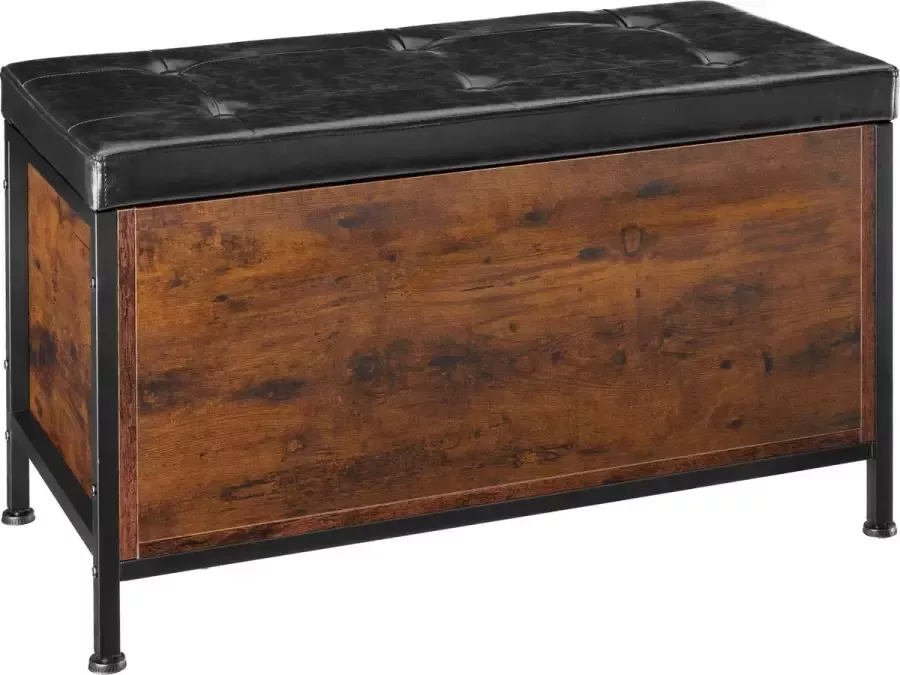 Tectake Zitkist met opbergruimte Gestoffeerde bank Kunstleren bekleding Schoenenbank in industrieel design Zwart metalen frame Afmeting (LxBxH) 81 5 x 41 5 x 50 5 cm Donkerbruin - Foto 2