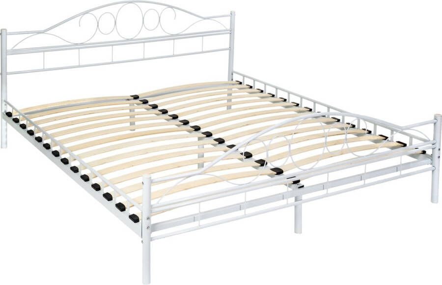 Tectake Metalen Bedframe met Lattenbodem Afmetingen 180 x 200 cm Tweepersoonsbed van Metaal Bedframe voor Slaapkamer of Logeerkamer Wit - Foto 2
