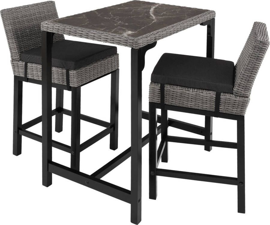Tectake Wicker bartafel Kutina met 2 stoelen Latina Barset Barkrukken Tuinset Eettafel grijs 404845 - Foto 2