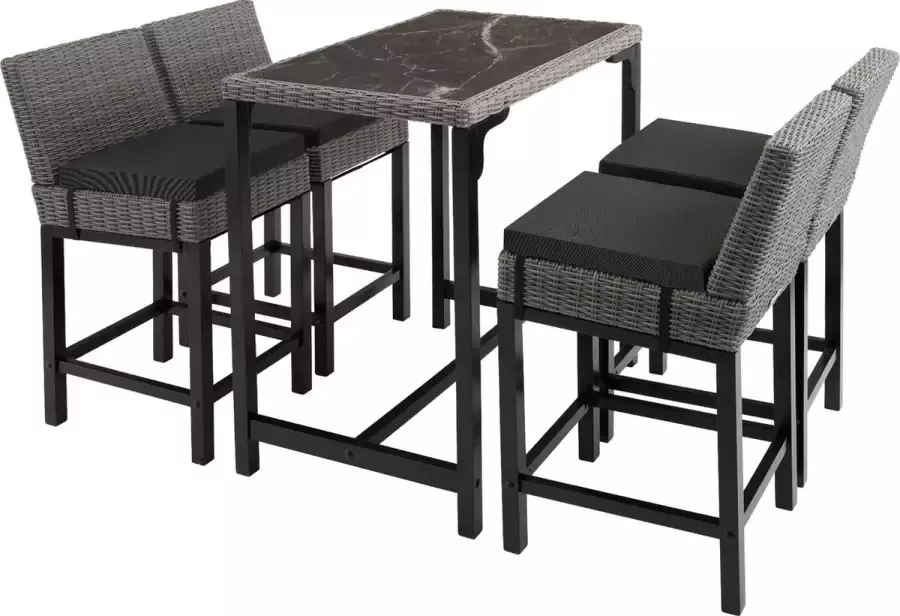 Tectake Wicker bartafel Kutina met 4 stoelen Latina Barset Barkrukken Eettafel Tuinset grijs 404846 - Foto 2