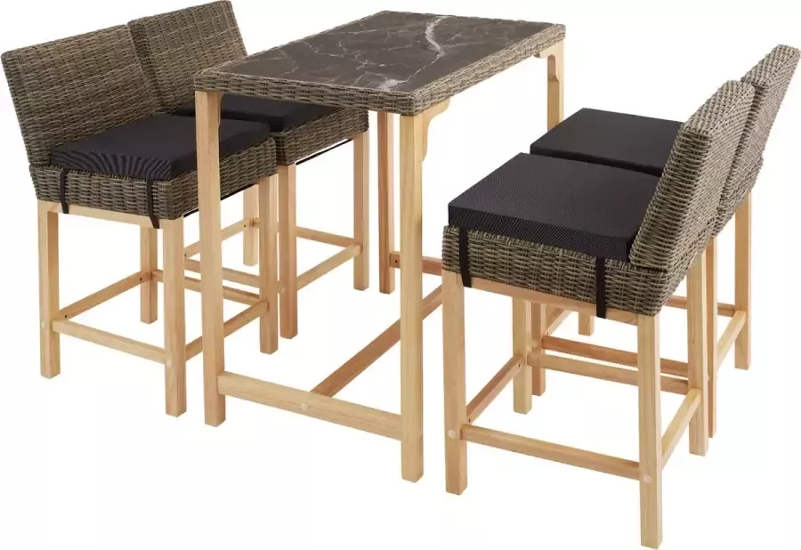 Tectake Wicker bartafel Kutina met 4 stoelen Latina Barset Tuintafel Tuinset Barkrukken natuur 404848 poly-rattan - Foto 2