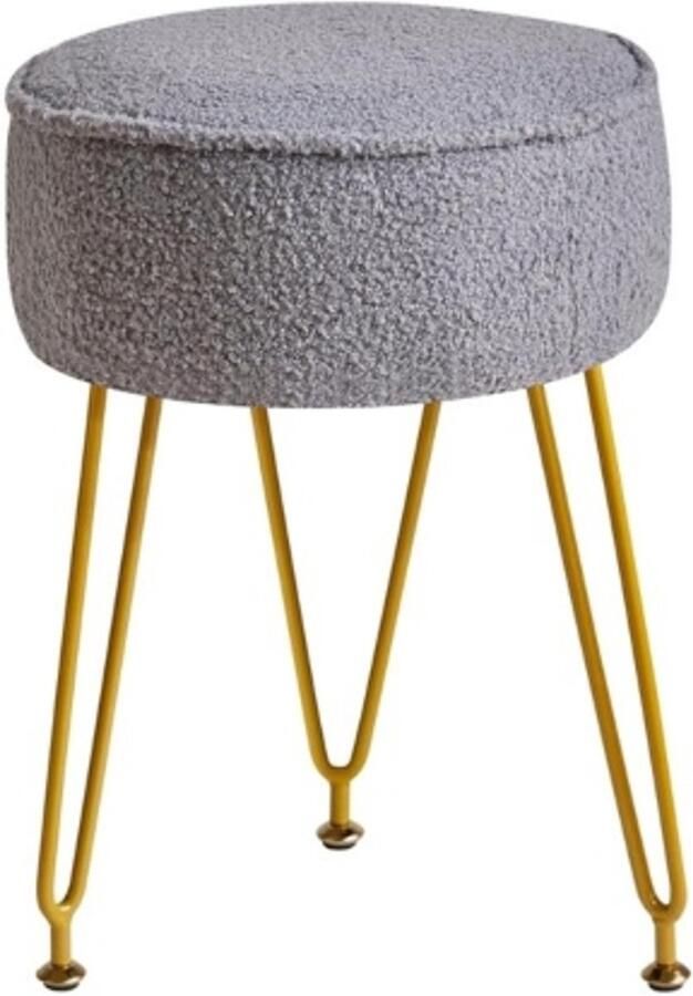 Retadou Teddy fluwelen ronde voetensteun kruk Ottoman make-up ijdelheidspak bijzettafel fluwelen kleedtafel zitbank poef bankkruk voor woonkamer slaapkamer grijs