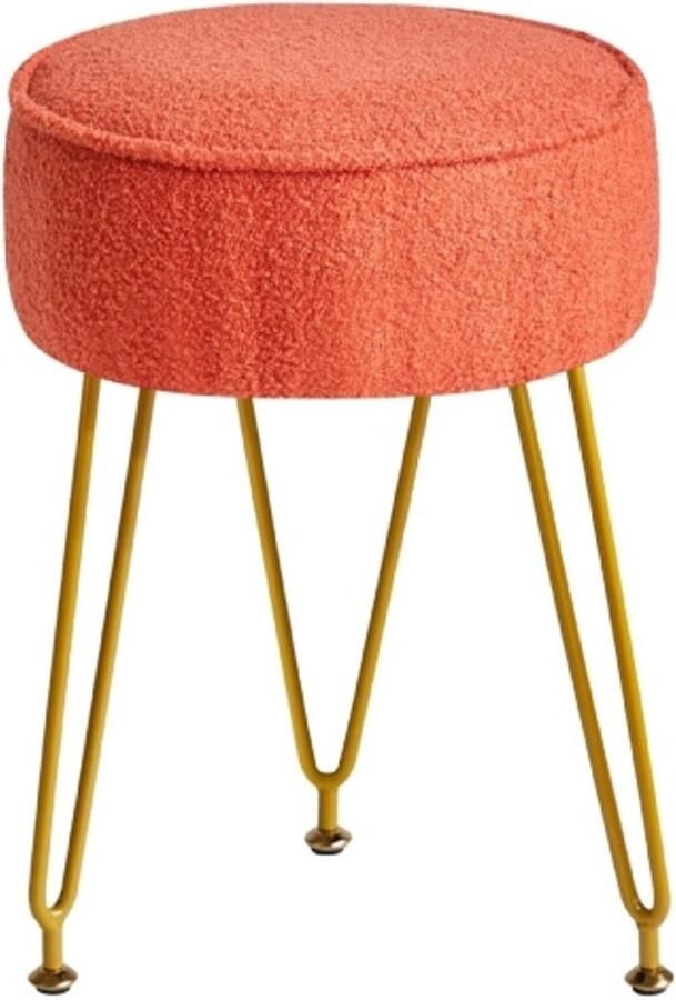 Retadou Teddy fluwelen ronde voetensteun kruk Ottoman make-up ijdelheidspak bijzettafel fluwelen kleedtafel zitbank poef bankkruk voor woonkamer slaapkamer oranje - Foto 2