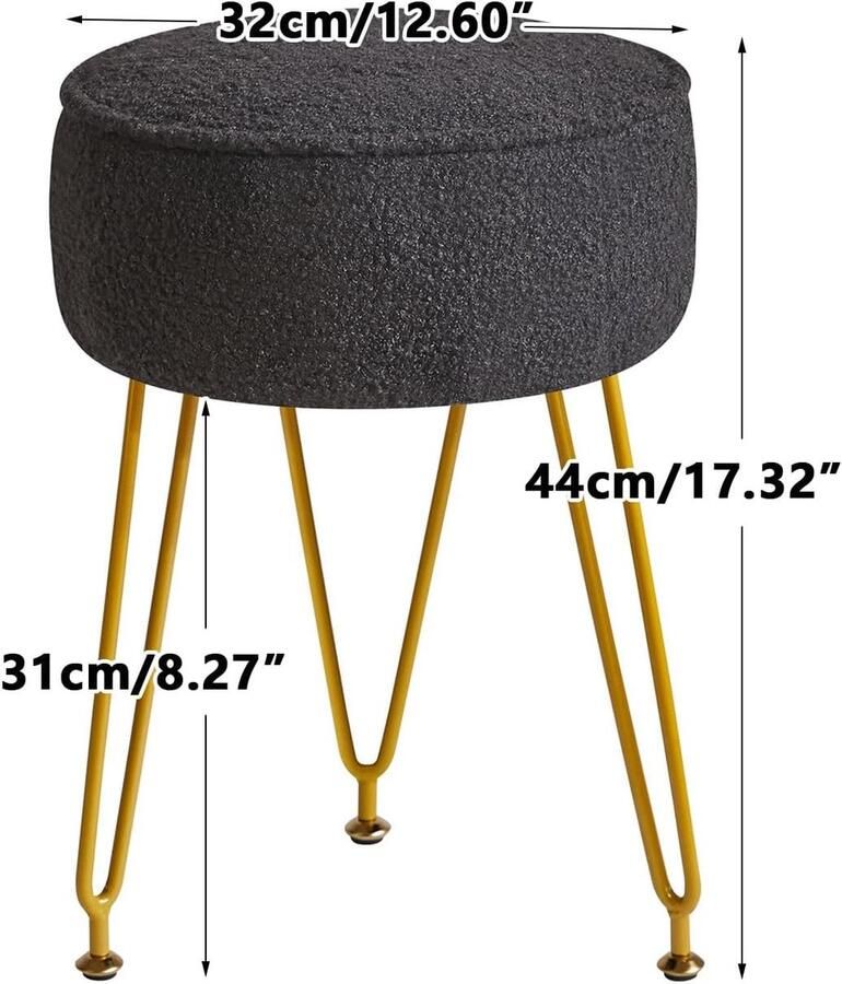 Teddy fluwelen ronde voetensteun kruk voetenbank make-up ijdelheidspak bijzettafel fluwelen kleedtafel poef bankkruk voor woonkamer en slaapkamer zwart