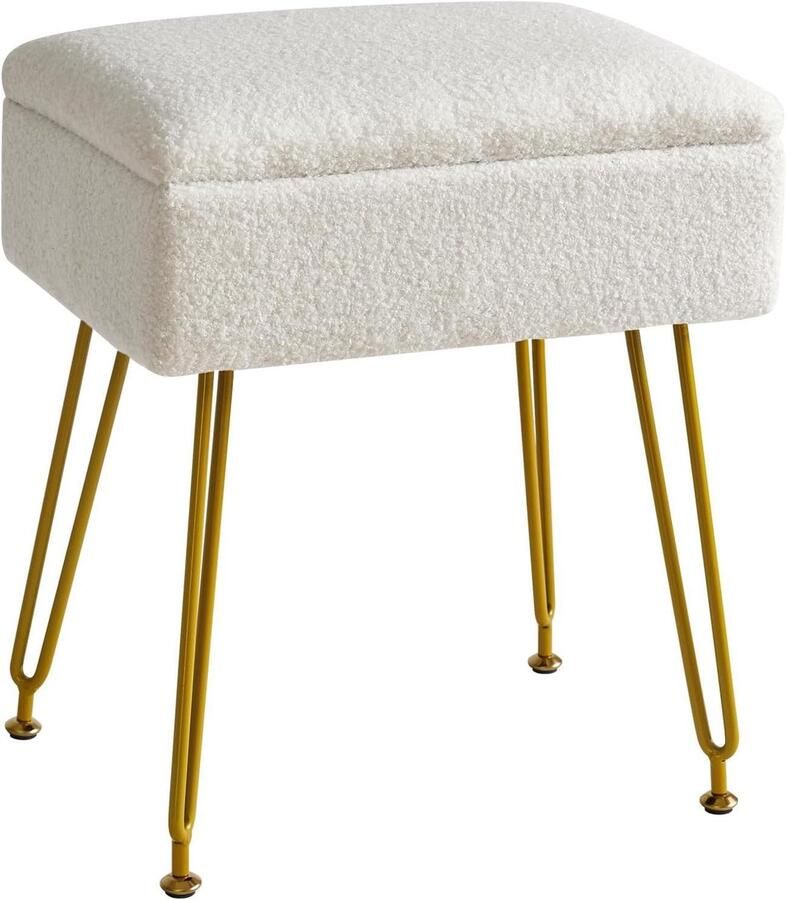 Teddy Make-upkruk met Opbergruimte Multifunctionele Kruk 1 stuk Wit Fluweel 40 x 30 x 47 cm