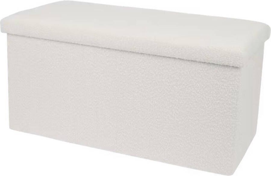 Promaix Poef Teddy opbergpoef Multi-inzetbare Poef Luxe Stof Opberg poef Teddy bankje organizer Teddy Zachte opbergpoef Opvouwbaar & Stevig Ideaal voor Woonkamer Slaapkamer Kantoor en Kleedkamer 76 x 37 5 x 37 5 cm Wit