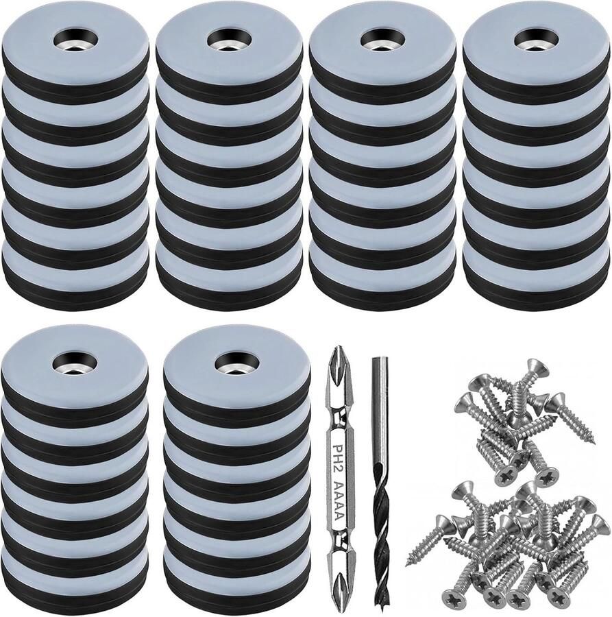 Teflon glijders om te schroeven 36 stuks vloerglijders Ø 30 mm rond zwart meubelglijders met 36 roestvrijstalen schroeven en 2 boren meubelglijderset effectieve bescherming van je vloeren