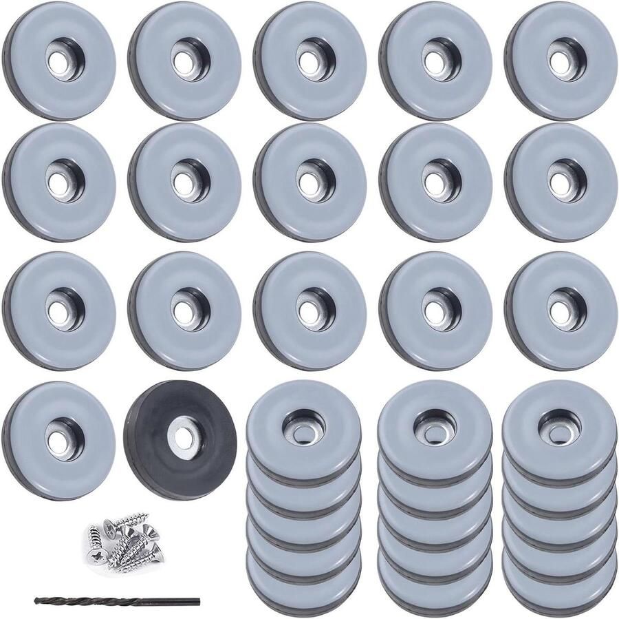 Teflon Meubelglijders 32 stuks Ø 25 mm (rond zwart) Meubelglijders Set met RVS Schroeven en Boor Voor Vloerbescherming