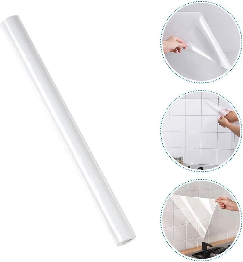 Tegelstickers 60x500cm Zelfklevende Vetvrije Waterdichte Decoratieve Tegel Stickers Plaktegels voor Keuken Badkamer voor Keukens Kast Meubeltafels Kan Worden Gesneden met Schraper Transparant 1 Stuk