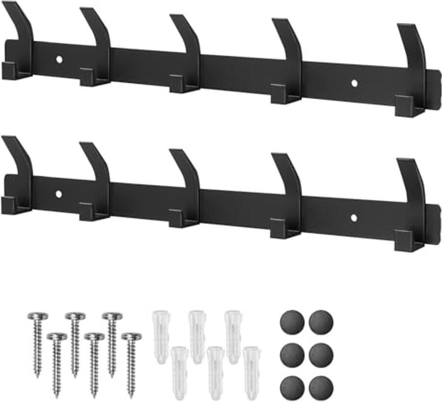 TEGOVE wandkapstokken kapstokken set van 2 kapstokken met 5 haken metalen kapstokken hakenrek voor gangen garderobes keukens slaapkamers en badkamers