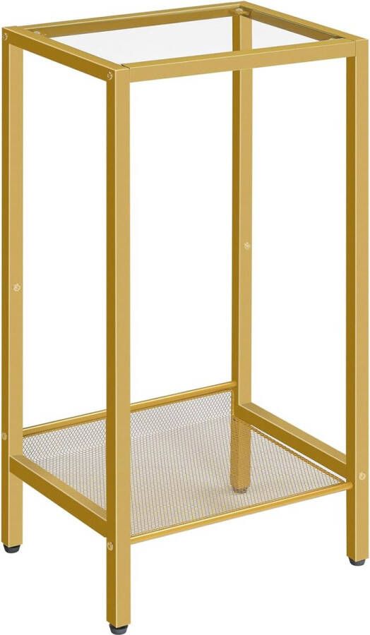 Telefoontafel bijzettafel hoog met verstelbaar netvak smal nachtkastje banktafel 37 x 27 x 72 5 cm voor kantoorhal woonkamer industrieel design goud EGD03DH01