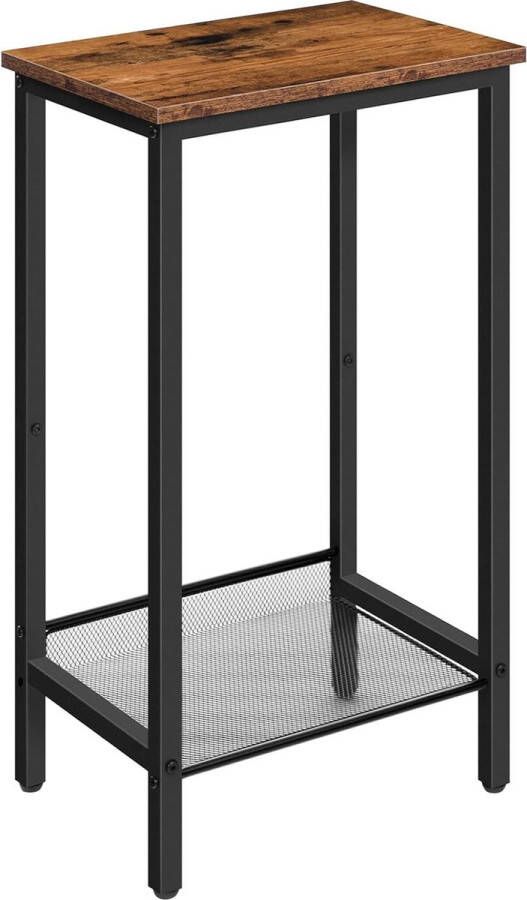 Telefoontafel bijzettafel hoog met verstelbaar netvak smal nachtkastje banktafel 38 x 28 x 73 5 cm voor kantoor hal woonkamer industrieel design donkerbruin EBF03DH01