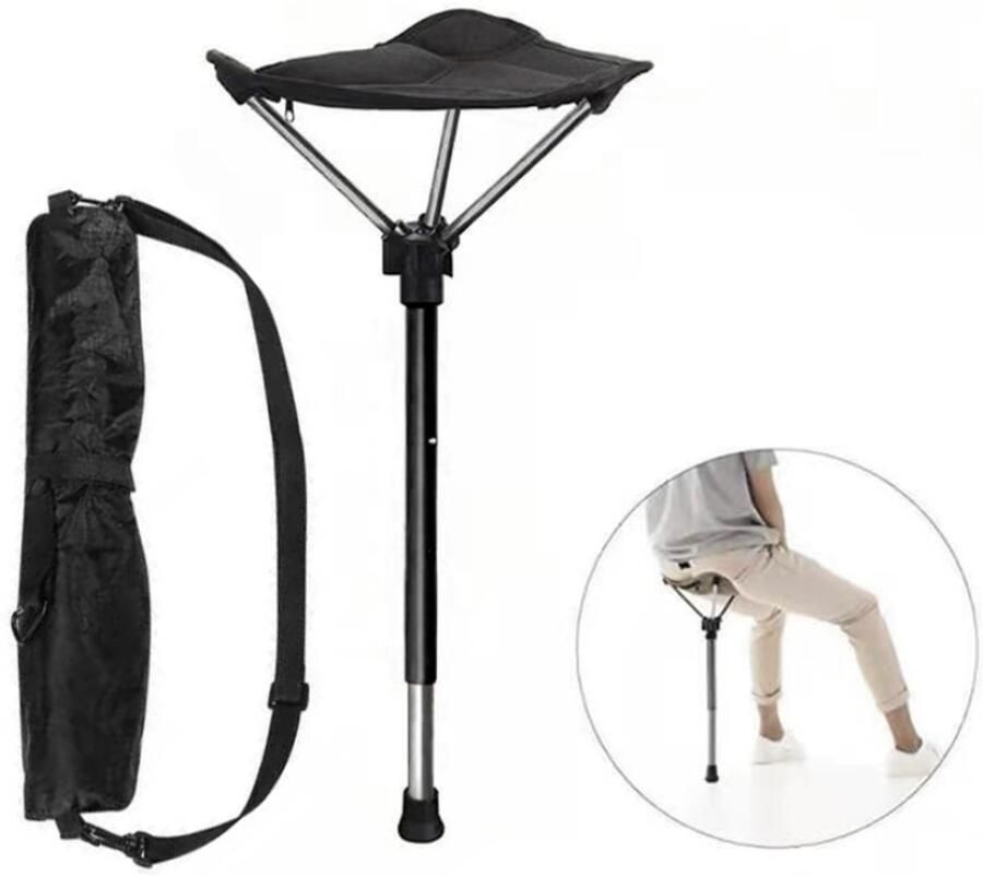 Telescoop kruk Opvouwbare Kruk 57-85 cm Opvouwbare Telescoop Kruk Inklapbaar en Verstelbaar Visstoel Campingstoel Klapstoel voor Kamperen en Vissen Zwart