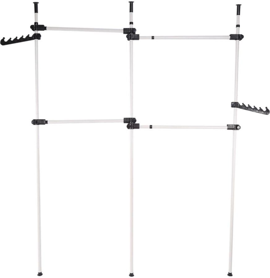 Telescoopstang kledingstang garderobesysteem reksysteem telescopisch kledingrek verstelbare kapstok 3 stangen 4 dwarsdragers in hoogte verstelbaar 281-329 cm