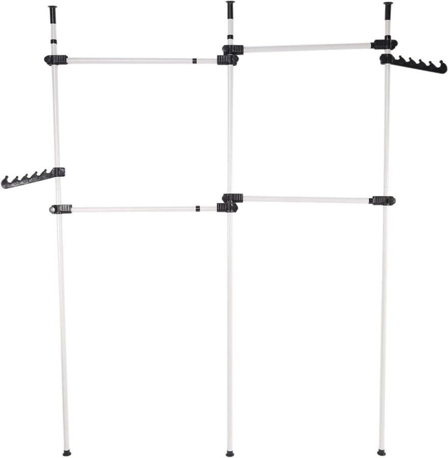 JGS Premium Telescoop Kledingrek Systeem met In hoogte verstelbare Staande Kapstok 3 Stangen 4 Kruisstangen 281-329 cm