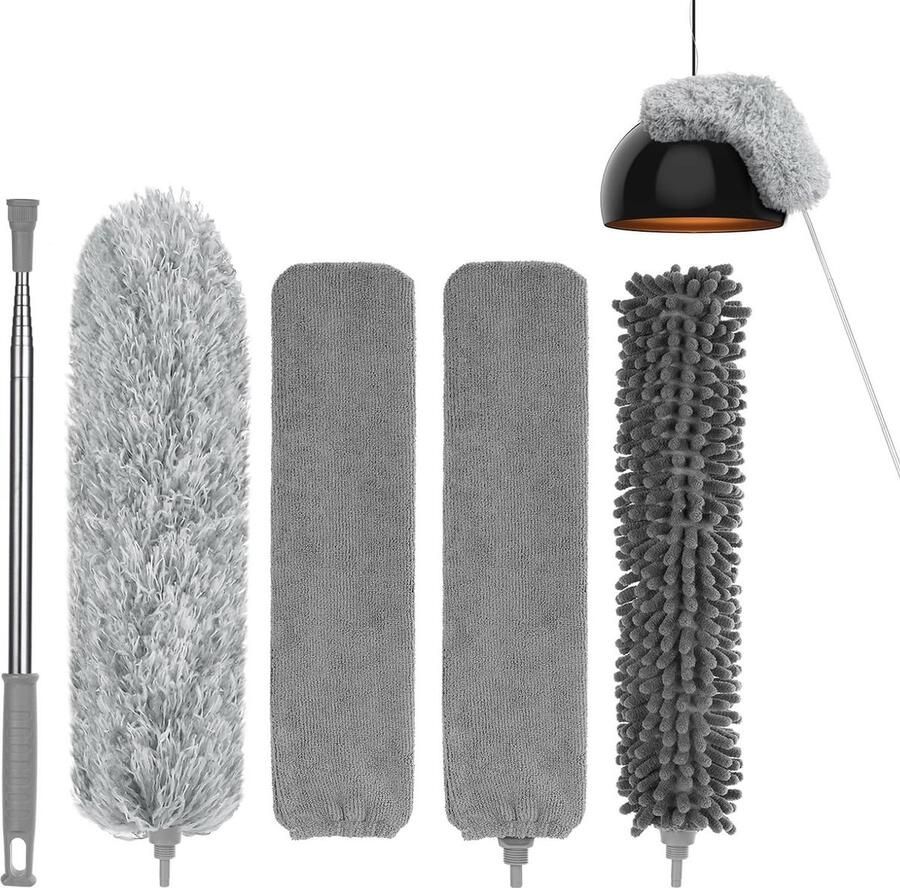 Telescopic Microfibre Duster Brush Washable Stainless Steel Handle 243 cm Home Cleaning Dust Brush
