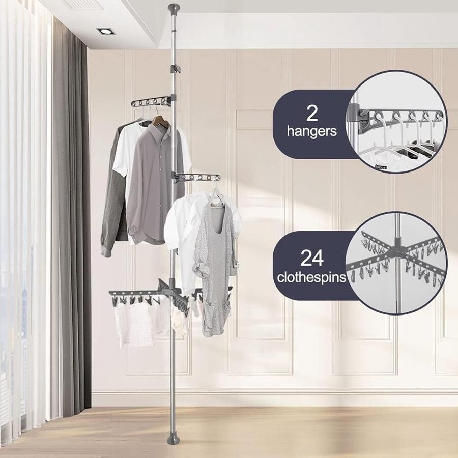 Telescopisch kledingrek Draagbaar en verstelbaar Grijs
