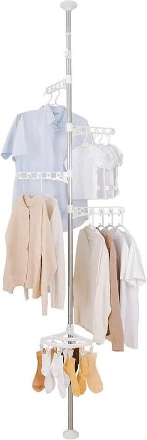 Telescopisch kledingrek met 4 niveaus en 11 clips voor ruimtebesparing