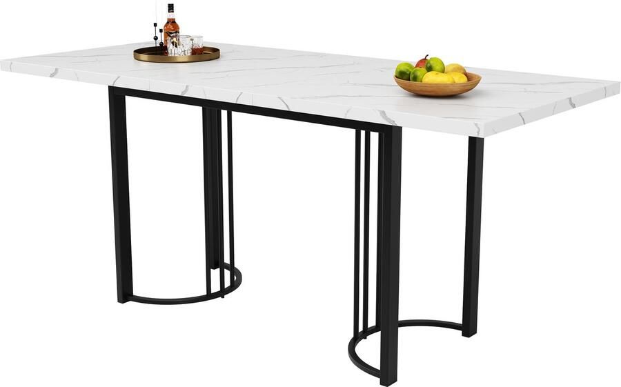 GOTAGEE Telescopische eettafel (140-179 5×80cm) uitschuifbare eettafel ruimtebesparende keukentafel metalen frame rechthoekige eettafel voor eetkamer en woonkamer wit zwart