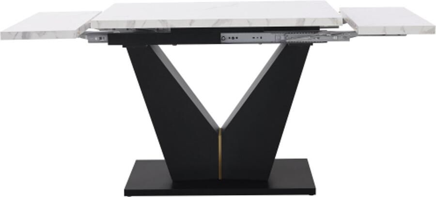 GOTAGEE Telescopische eettafel (99-159×75cm) uitschuifbare eettafel ruimtebesparende keukentafel breed werkblad flexibel ontwerp geschikt voor thuiskantoor en woonkamer wit tafelblad met V-vorm