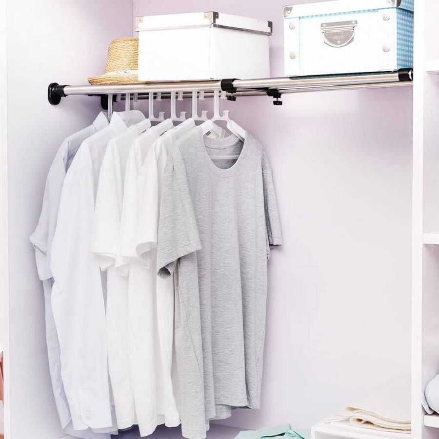 Telescopische kastspanningsplank staaf kledingkastorganizer uitbreidbare planken 98 tot 153 cm zonder boren DIY-verdeler opbergplank voor kast keuken badkamer slaapkamer zwart