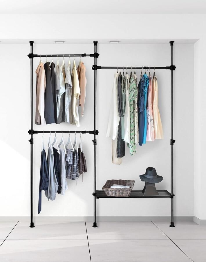 Telescopische kledingkast telescopische kledingstang voor slaapzaal kleedkamer slaapkamer belasting per paal 50 kg zwart