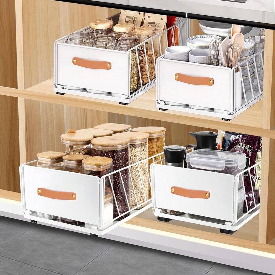 Telescopische lade uittrekbare kastorganizer met handvat wit 40 x 155 x 25 cm