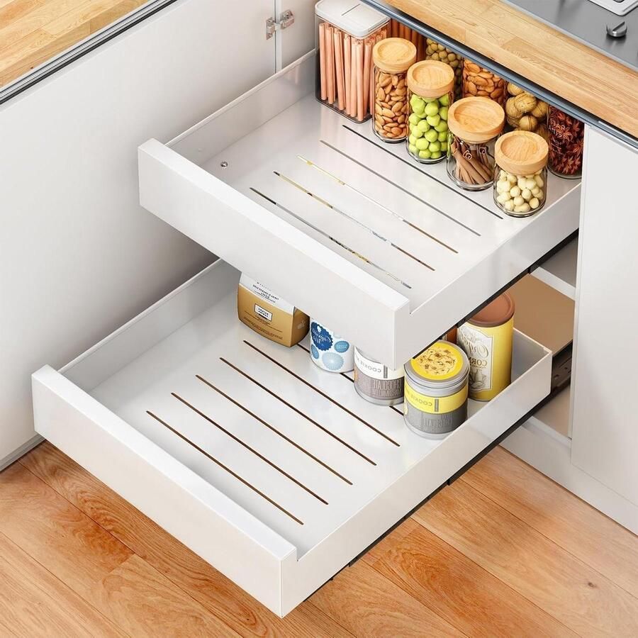 Telescopische ladeorganizer van koolstofstaal Uittrekbare opbergplank voor keukenkasten (25 cm breed wit)