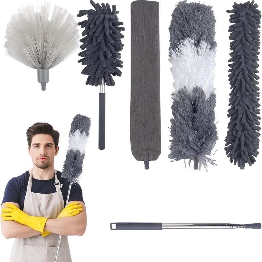 Telescopische Plumeau Set van 6 Microvezel Wasbaar 250 cm Lange Reinigingshulp voor Meubels Auto's en Plafondventilators