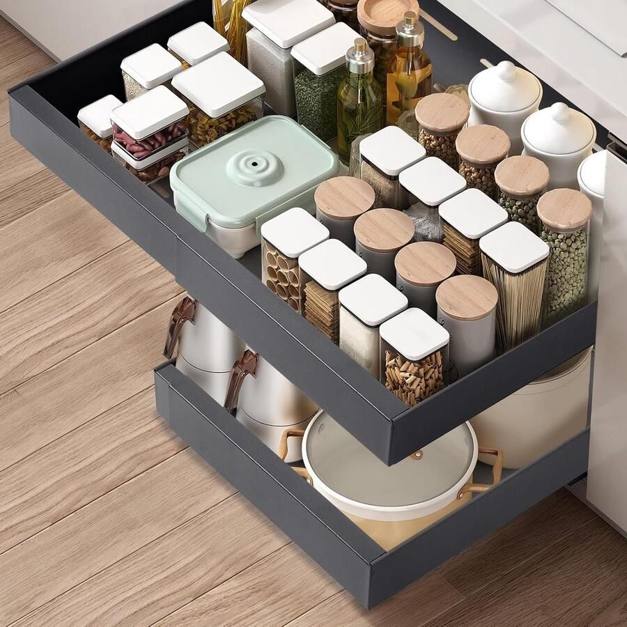 Telescopische uittrekbare lade organizer voor keukenkasten geen boren of spijkers nodig