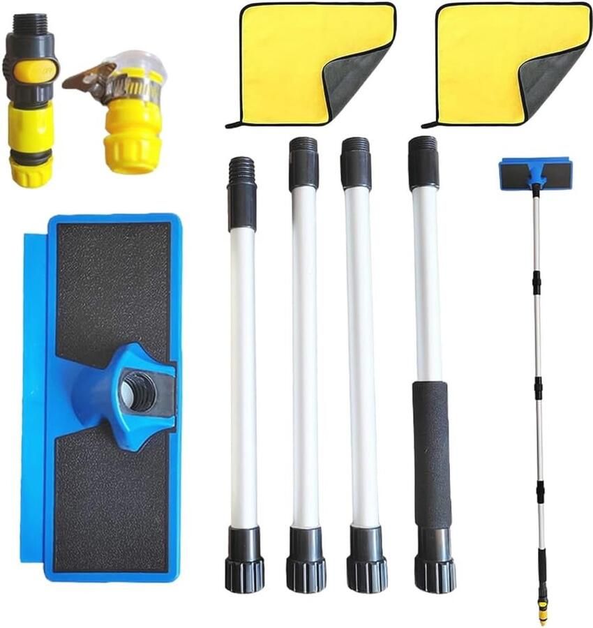 Telescopische Wasborstel met Wateraansluiting Autowasborstel voor Auto Caravan Vrachtwagen en Bus Inclusief 2 Wasdoeken