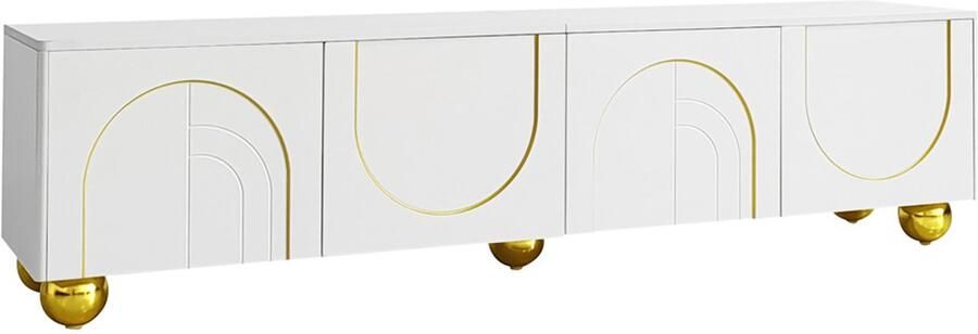 Televisiekast opbergkast zijkast geschikt voor tv's van 50-59 inch met 4 deuren met speciale textuur en gouden decoraties 170x38x44 cm wit