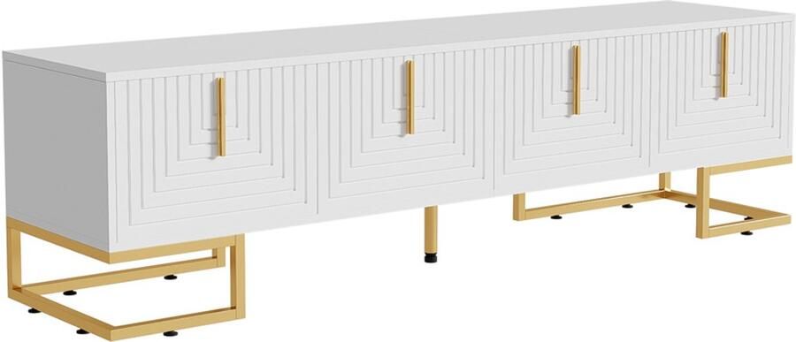 Televisiekast opbergkast zijkast geschikt voor tv's van 70-79 inch met 4 deuren met speciale textuur modern minimalistisch uiterlijk gecombineerd met gouden handgrepen en gouden poten 170x40x45 5 cm wit