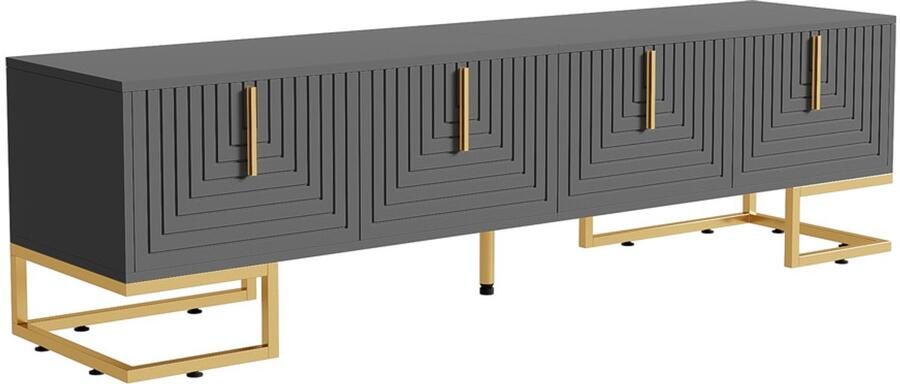 Televisiekast opbergkast zijkast geschikt voor tv's van 70-79 inch met 4 deuren met speciale textuur modern minimalistisch uiterlijk gecombineerd met gouden handgrepen en gouden poten 170x40x45 5 cm grijs
