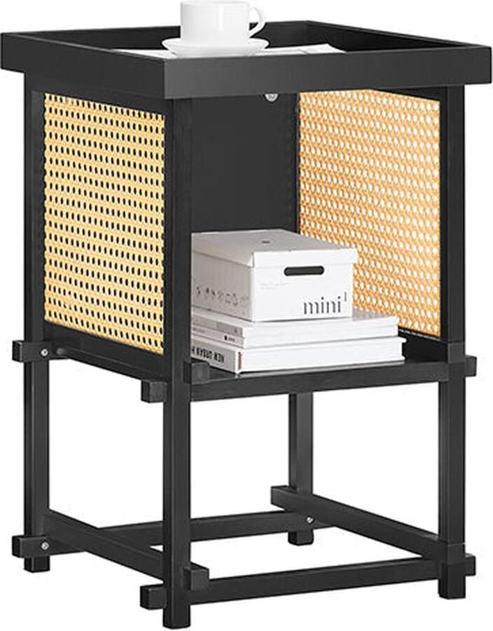 Rootz Living Rootz Tenon Connection Bijzettafel Salontafel Gele roosterpanelen Zwart hout Eenvoudige montage 40 cm x 60 cm x 40 cm