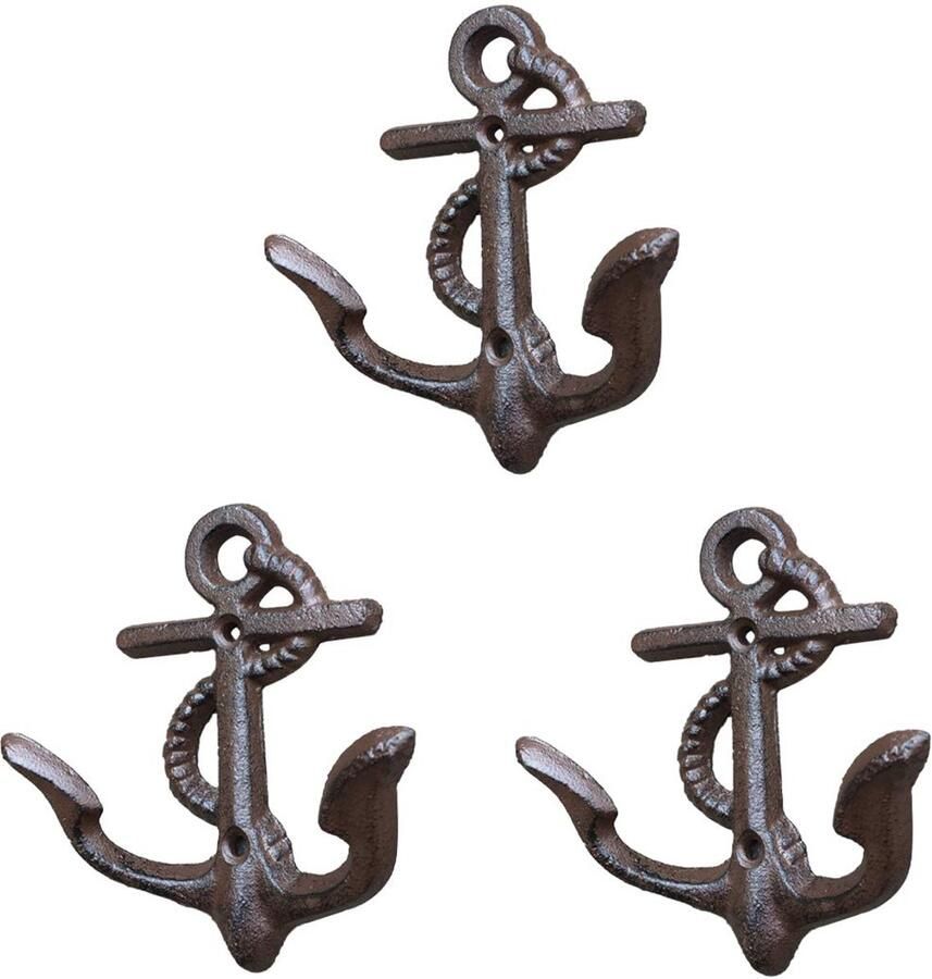 TentHome Set van 3 Maritieme Kapstokhaken Anchor Decoratief Gietijzer Antiek Anker Kapstokhaak Dubbele Haak Kapstokhaak Multifunctionele Haak voor Tuin Badkamer Keuken